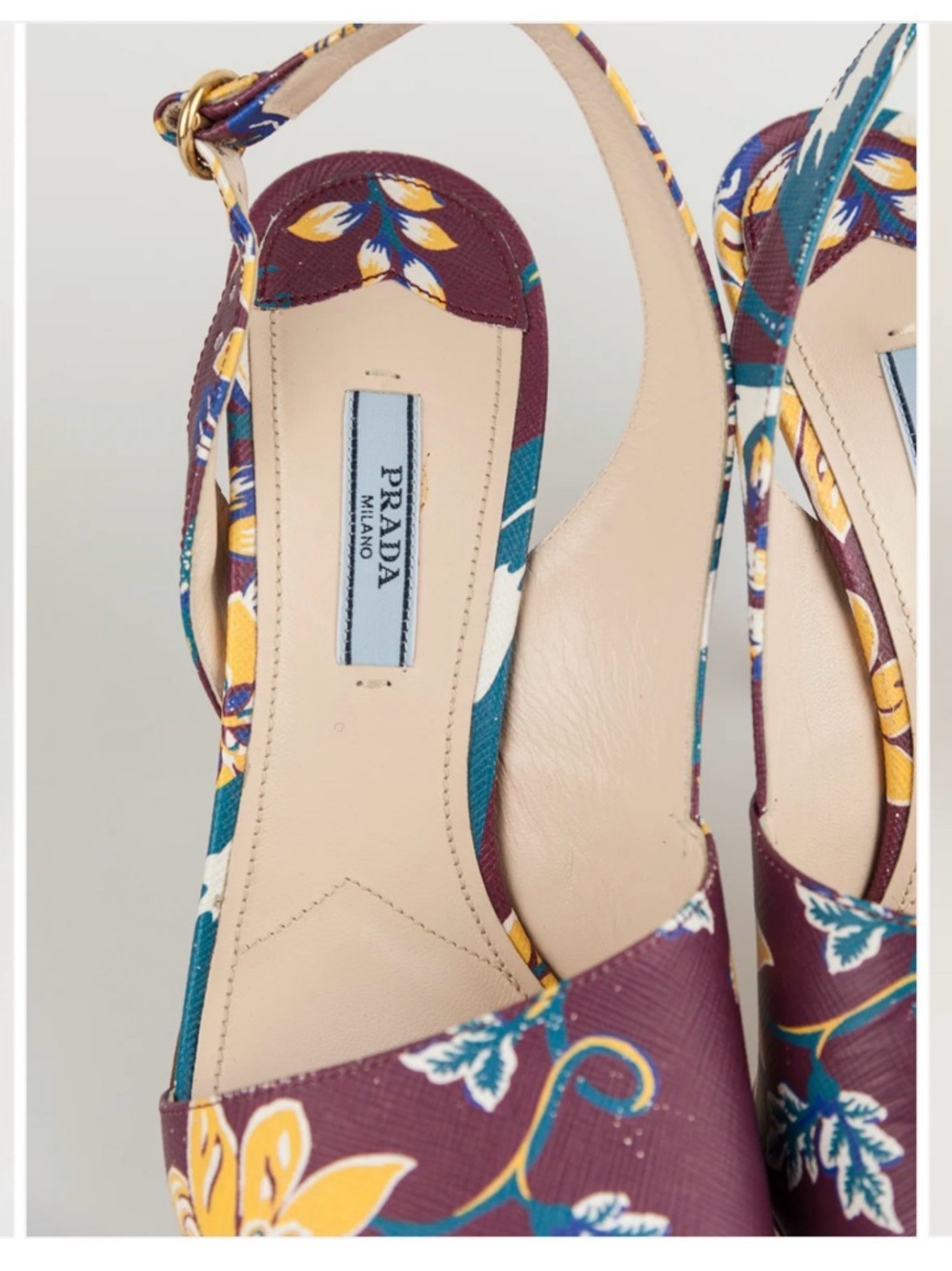 Prada Burgundy Floral Open-Toe Slingback Heels - Picture 3 of 9